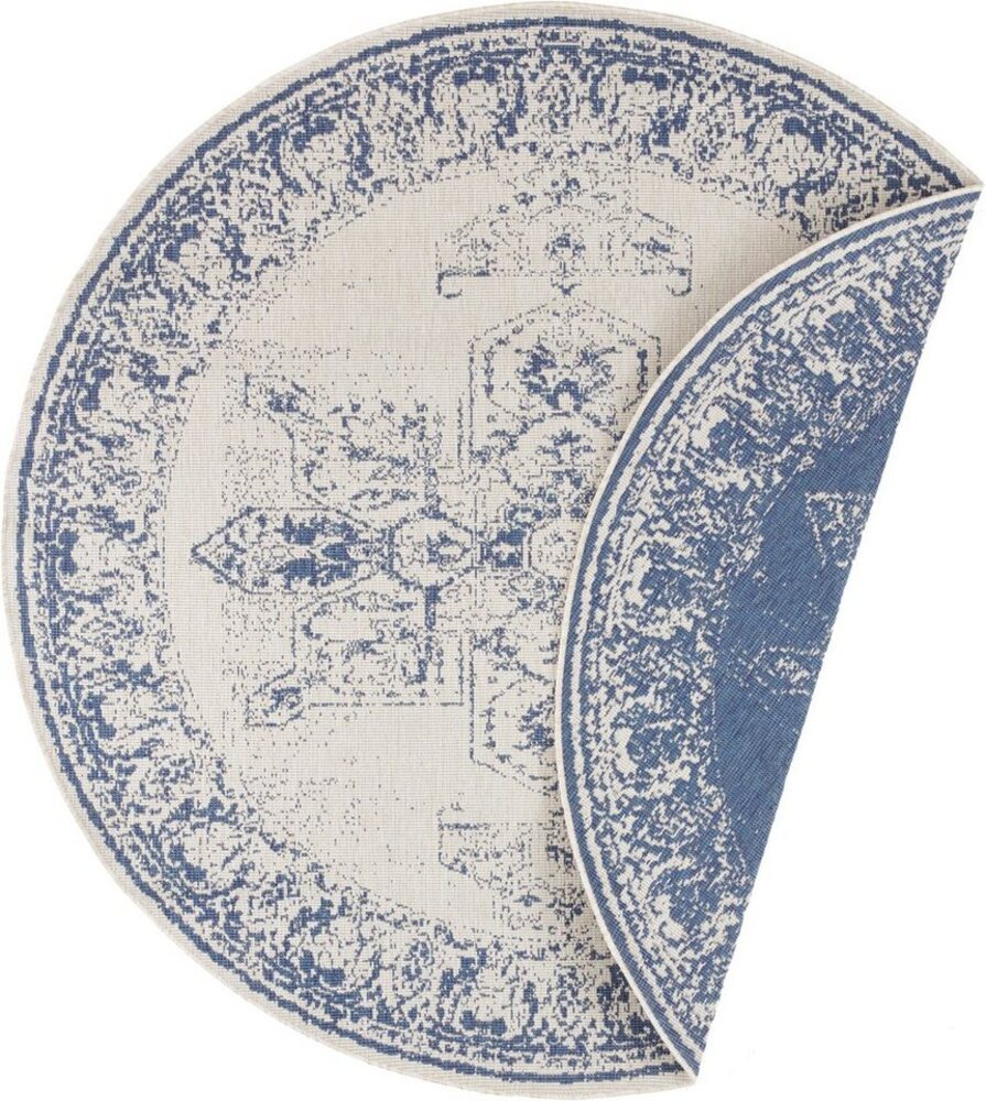 In- & Outdoor Wendeteppich Borbon - blau creme - 140 cm Durchmesser Bild 1