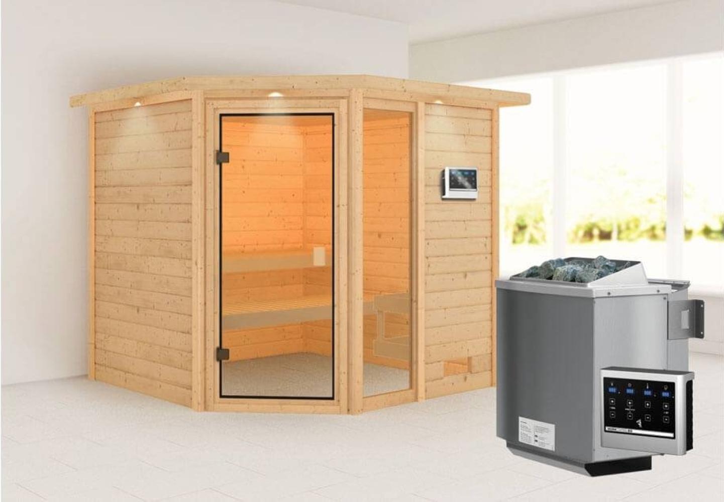 Karibu Sauna Tabea mit Dachkranz + 9kW BIO-Kombiofen mit ext. Steuerung Easy Bild 1