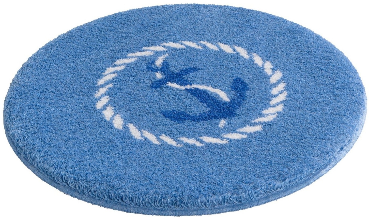 Grund Badematte Port Louis, Höhe 20 mm, rutschhemmend beschichtet, fußbodenheizungsgeeignet, Kunstfaser, rund, Design mit Anker, maritim, Made in Europe Bild 1