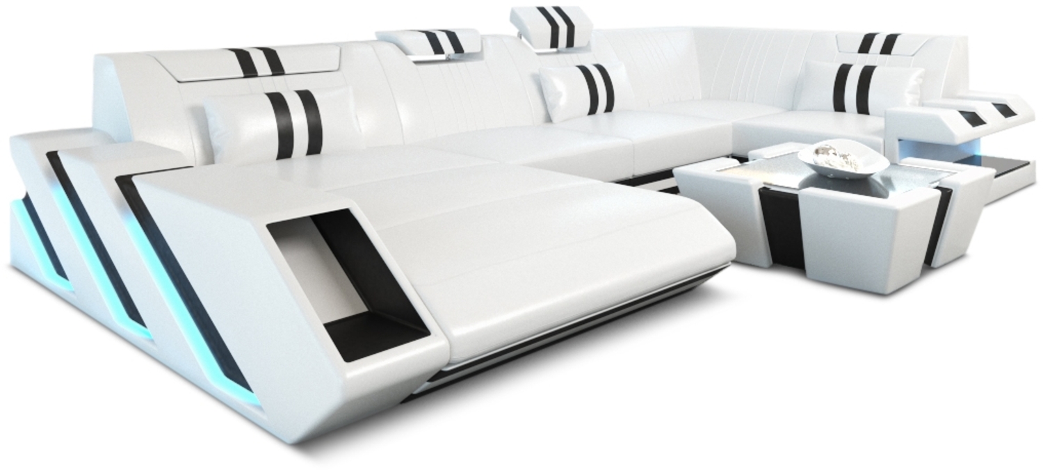 Sofa Dreams 'Apollonia' Ledersofa U Form, 77 x 196 x 356 cm, Weiß / Schwarz, Kunstleder, Links Bild 1