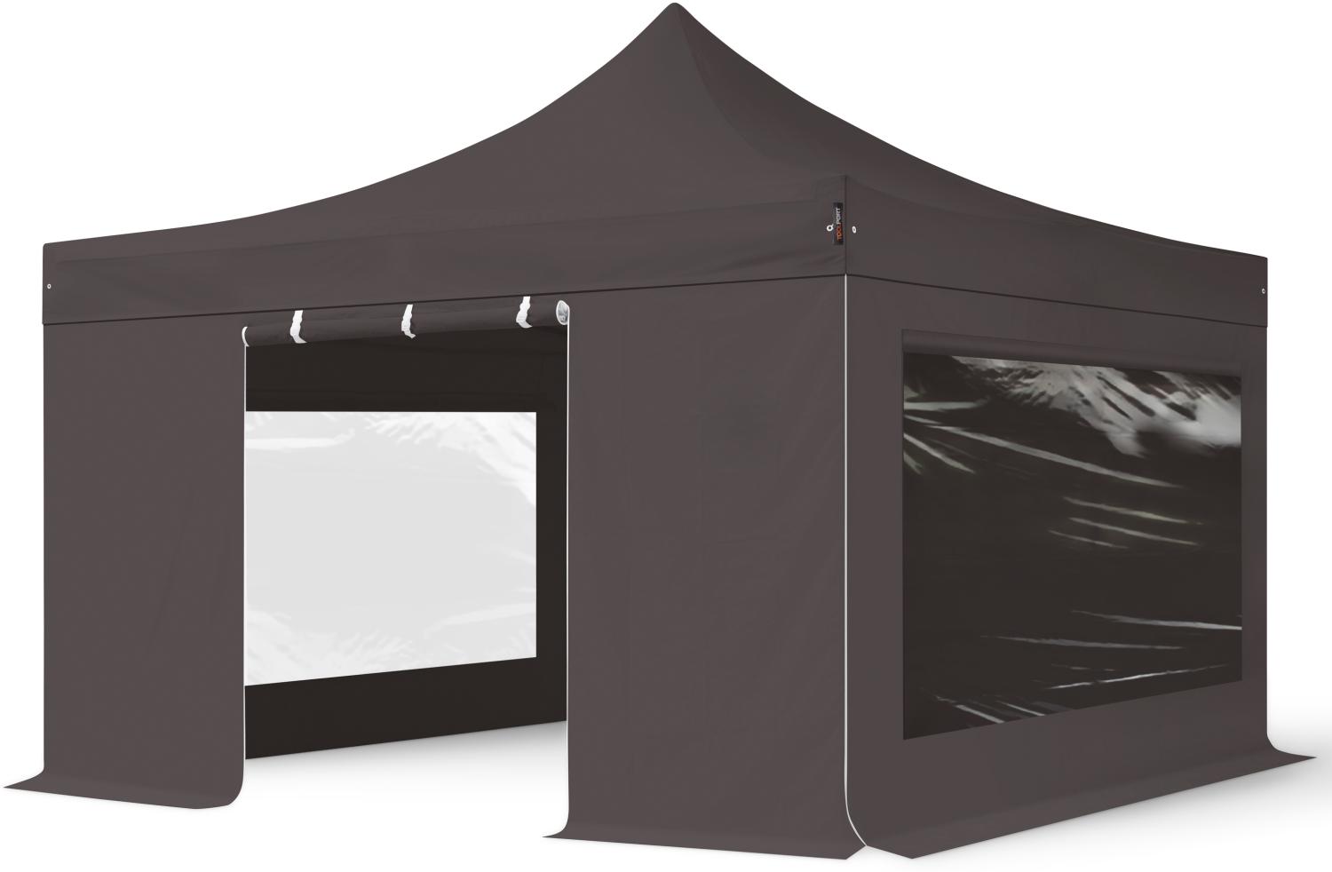 4x4 m Faltpavillon, PREMIUM Stahl 40mm, Seitenteile mit Panoramafenstern, dunkelgrau Bild 1