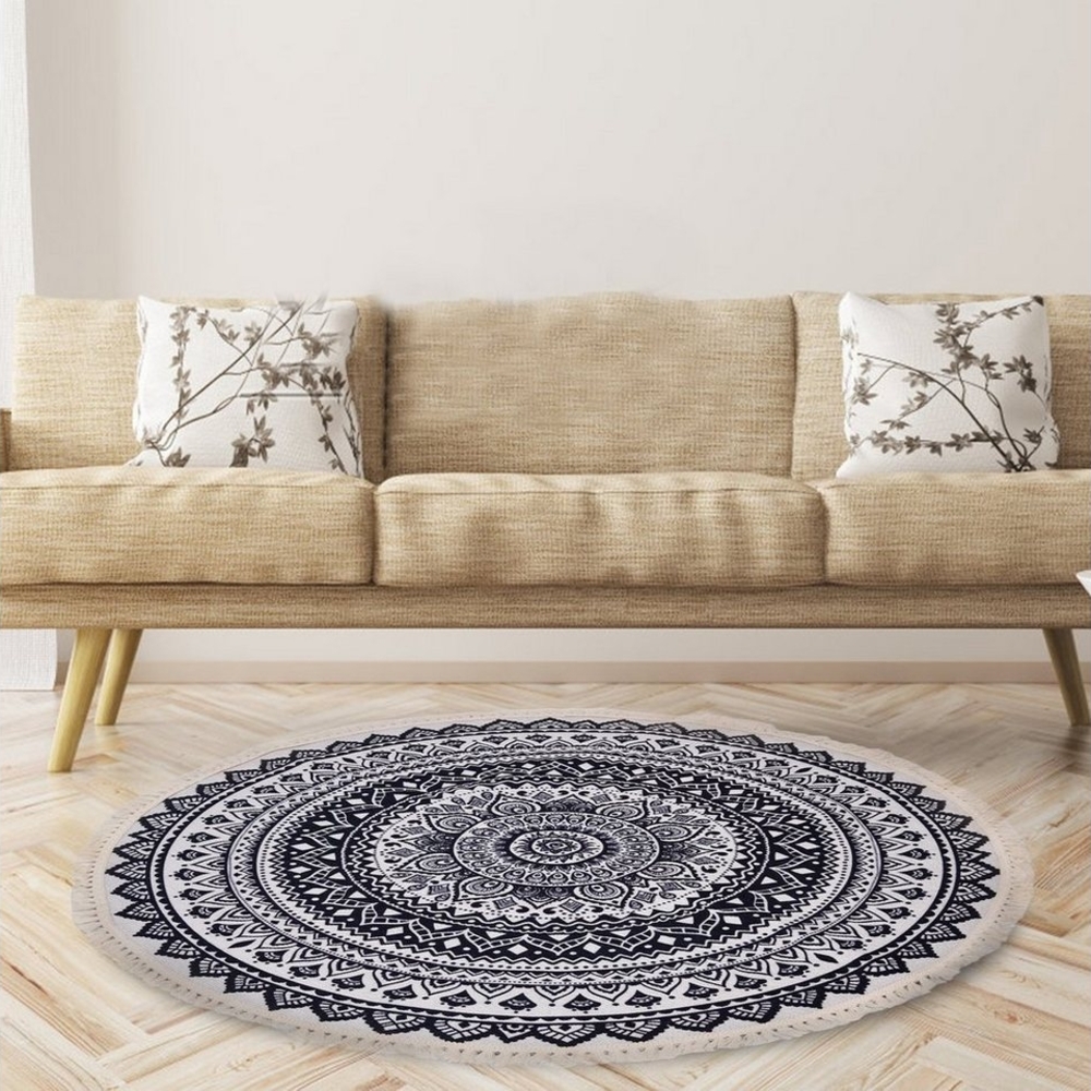 Sunicol Teppich Vintage Quaste Marokko Rund Teppich, Geometrische Bodenmatte, Waschbar, Boho Flachgewebe Teppich für Wohnzimmer, Schlafzimmer, Eingang, Garten Bild 1