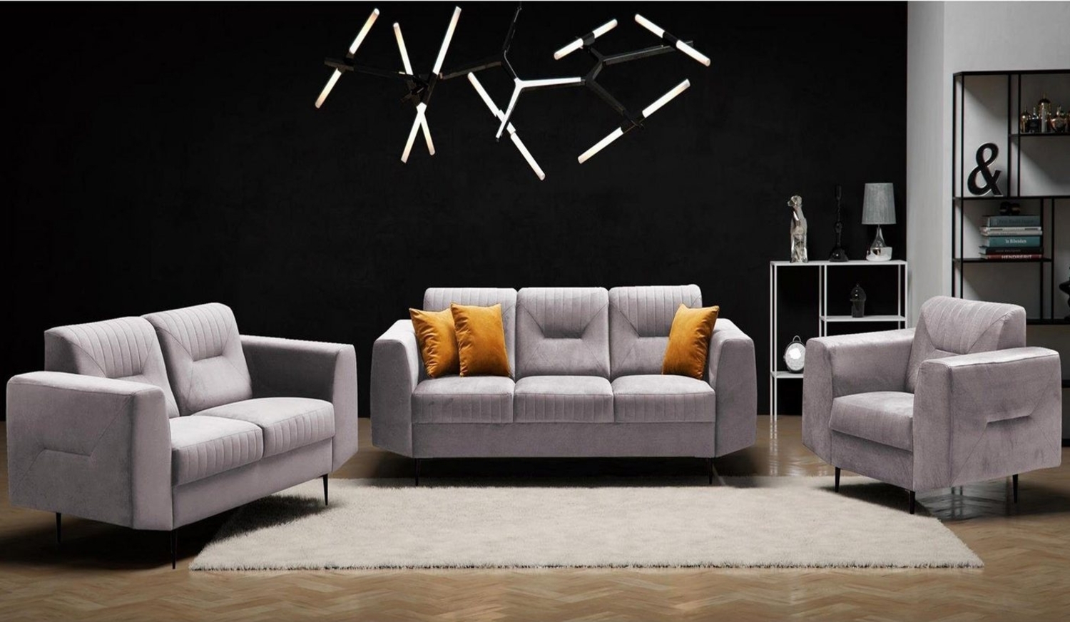 Beautysofa Polstergarnitur VENEZIA Die Lieferung beinhaltet Beiträge zur Wohnung, (Sessel + 2-Sitzer Sofa + 3-Sitzer Sofa im modernes Design), mit Metallbeine, Couchgarnituren aus Velours Bild 1