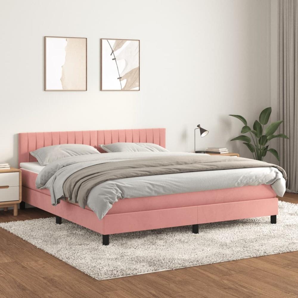 vidaXL Boxspringbett mit Matratze Rosa 180x200 cm Samt 3141442 Bild 1