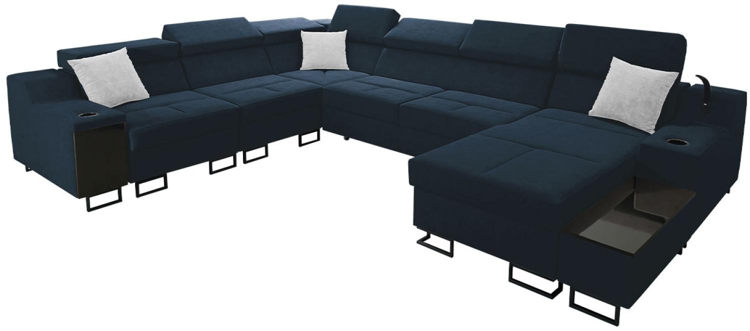 Ecksofa Nadadu VIII mit Schlaffunktion, Bettkasten, einstellbaren Kopfstützen, Lampe mit USB-Anschluss, Barfach (Uttario Velvet 2967 + Uttario Velvet 2973, Seite: Rechts) Bild 1