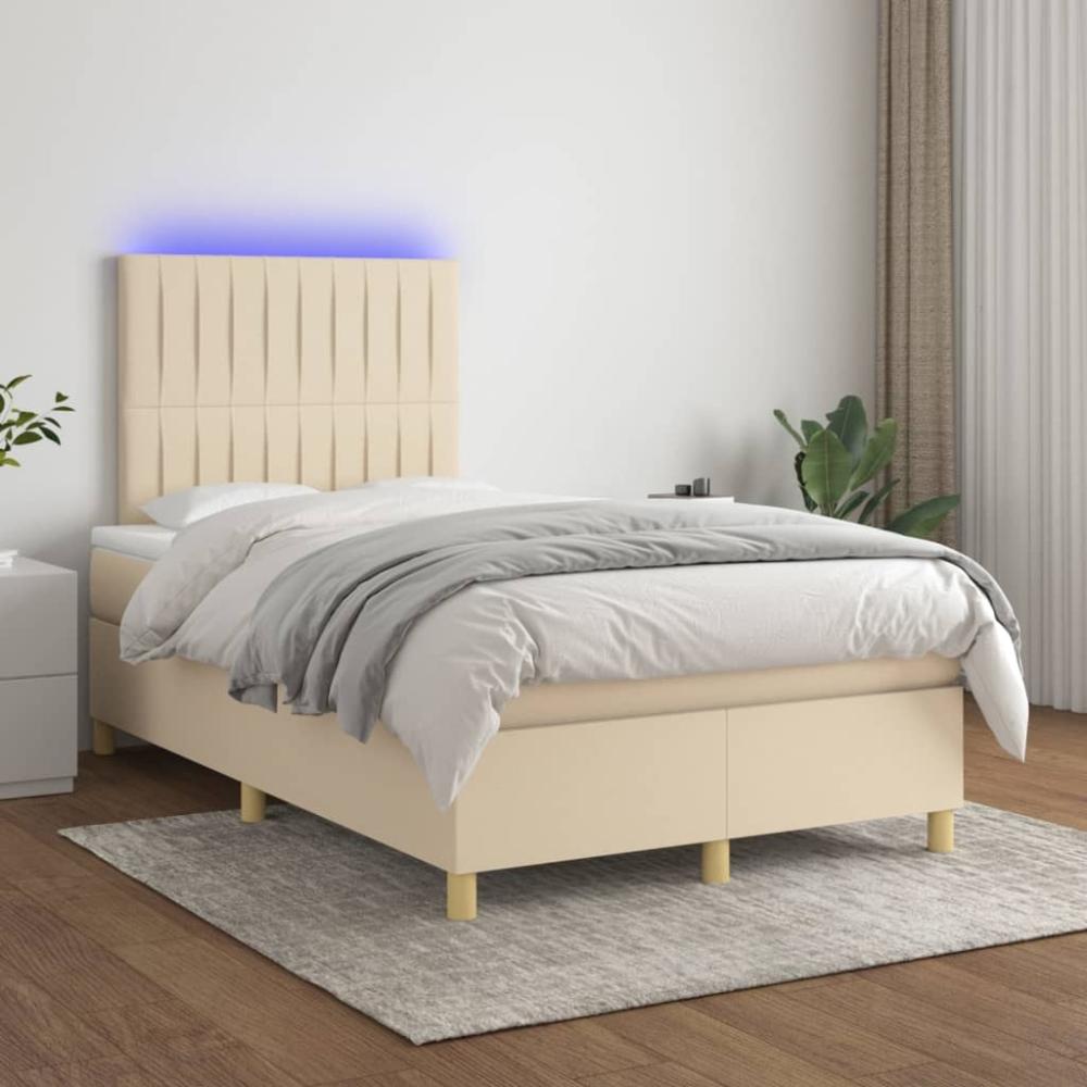 vidaXL Boxspringbett mit Matratze & LED Creme 120x200 cm Stoff, Härtegrad: H2 [3135586] Bild 1