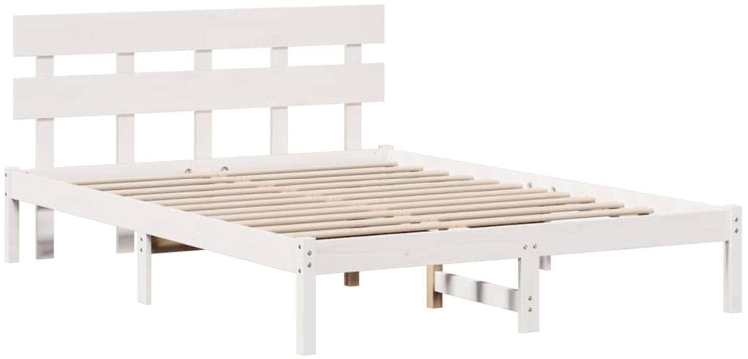 vidaXL Bettgestell mit Kopfteil Weiß 160 x 200 cm Massivholz Kiefer 872156 Bild 1