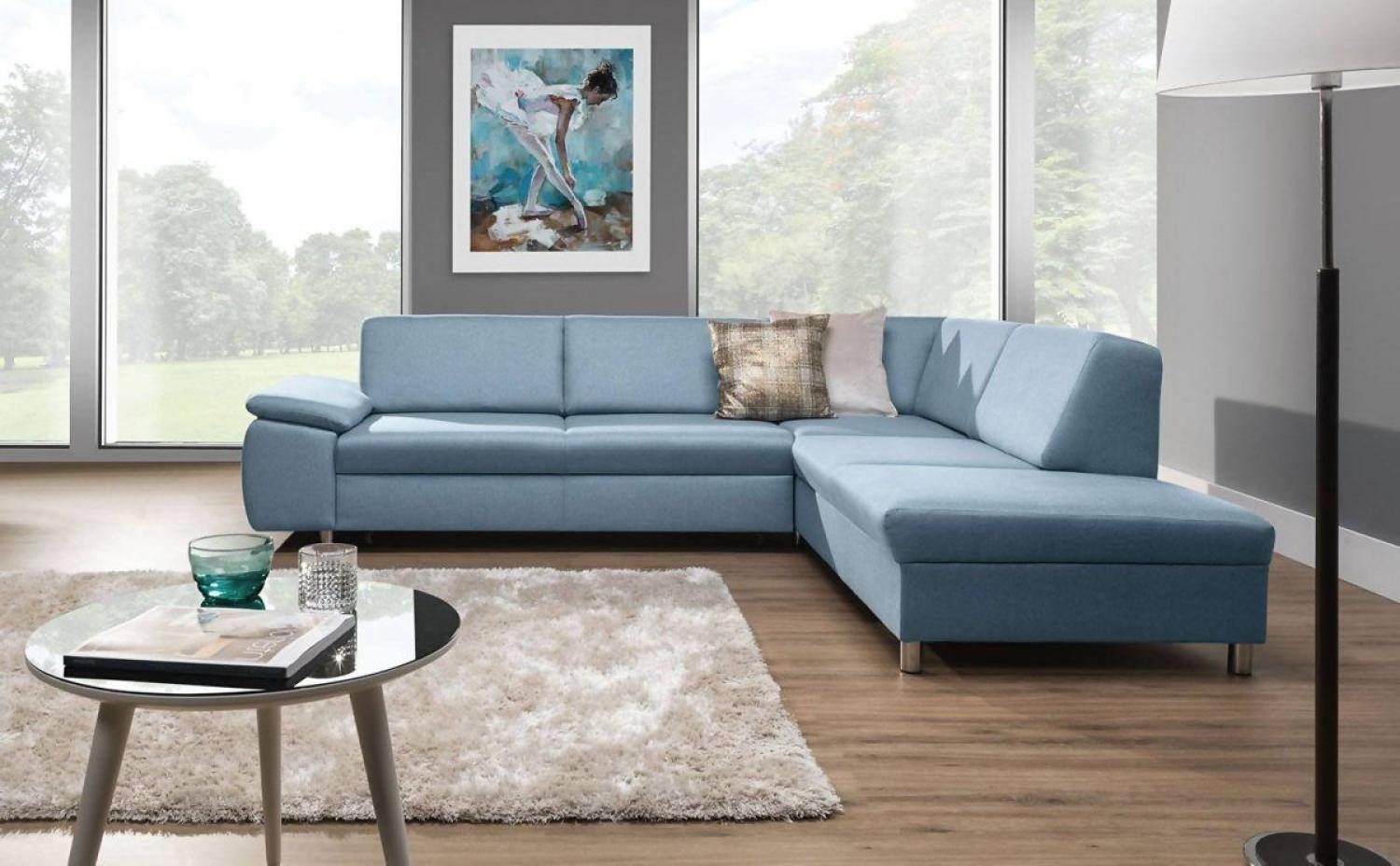 Ecksofa Schlafsofa NORBI Hellblau Ottomane Rechts Bild 1