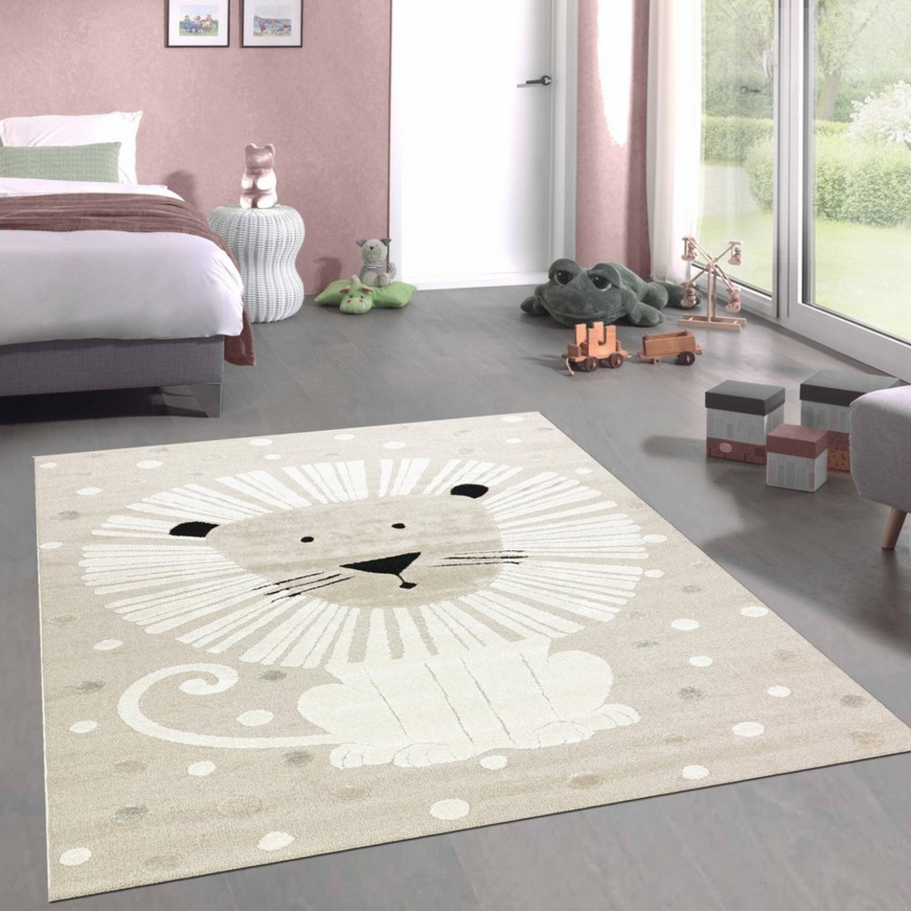 Carpetia Kinderteppich Kinderzimmer Spielezimmer Teppich 3d-Effekt Löwenmuster Beige, rechteckig Bild 1