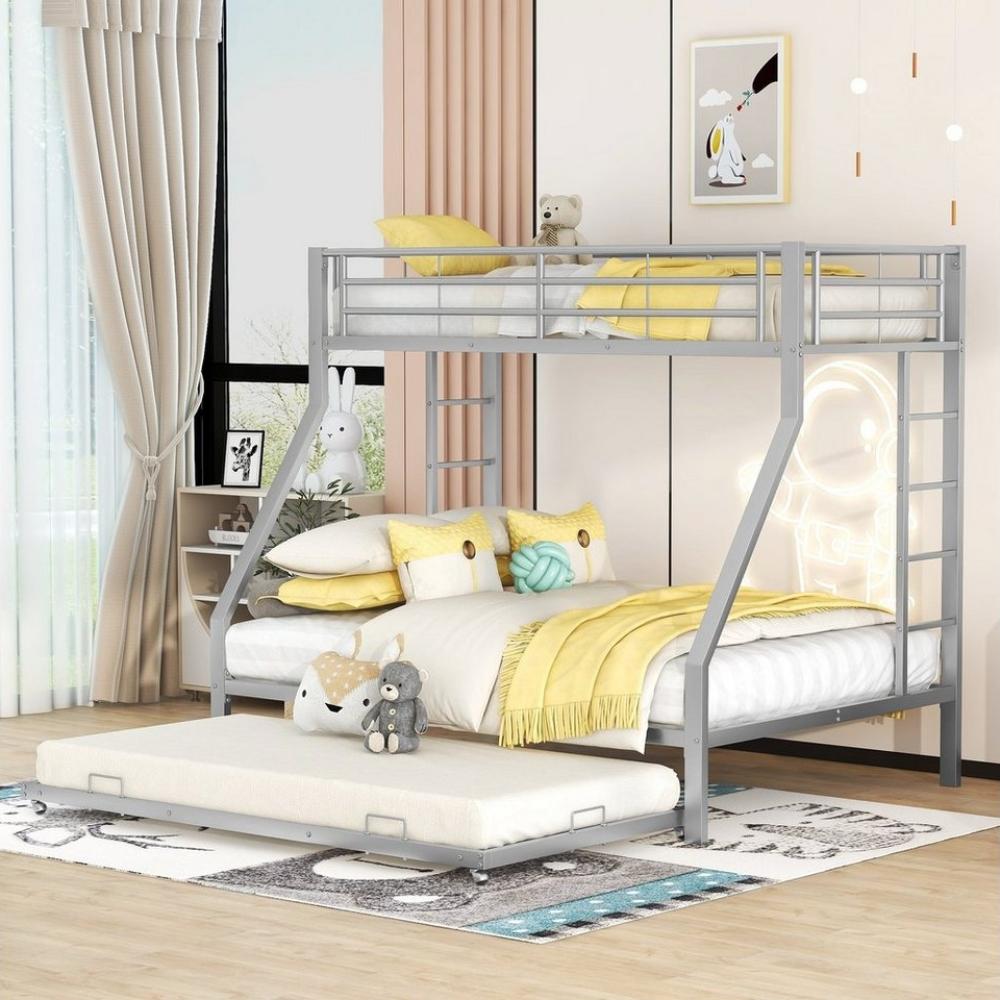 Merax Etagenbett mit Ausziehbett 90x190cm, Metallbett Stockbett, Hochbett 90x200/140x200cm mit Rausfallschutz und Leiter Bild 1