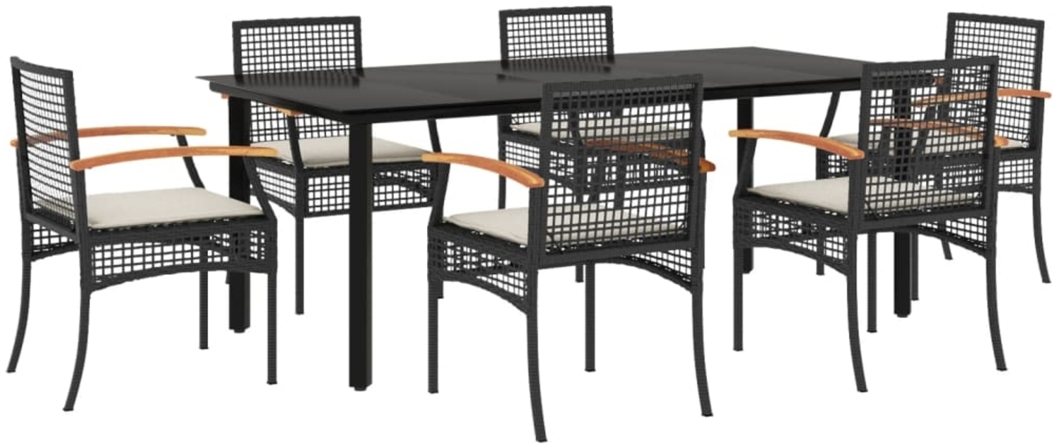 vidaXL 7-tlg. Garten-Essgruppe mit Kissen Schwarz Poly Rattan 3213608 Bild 1