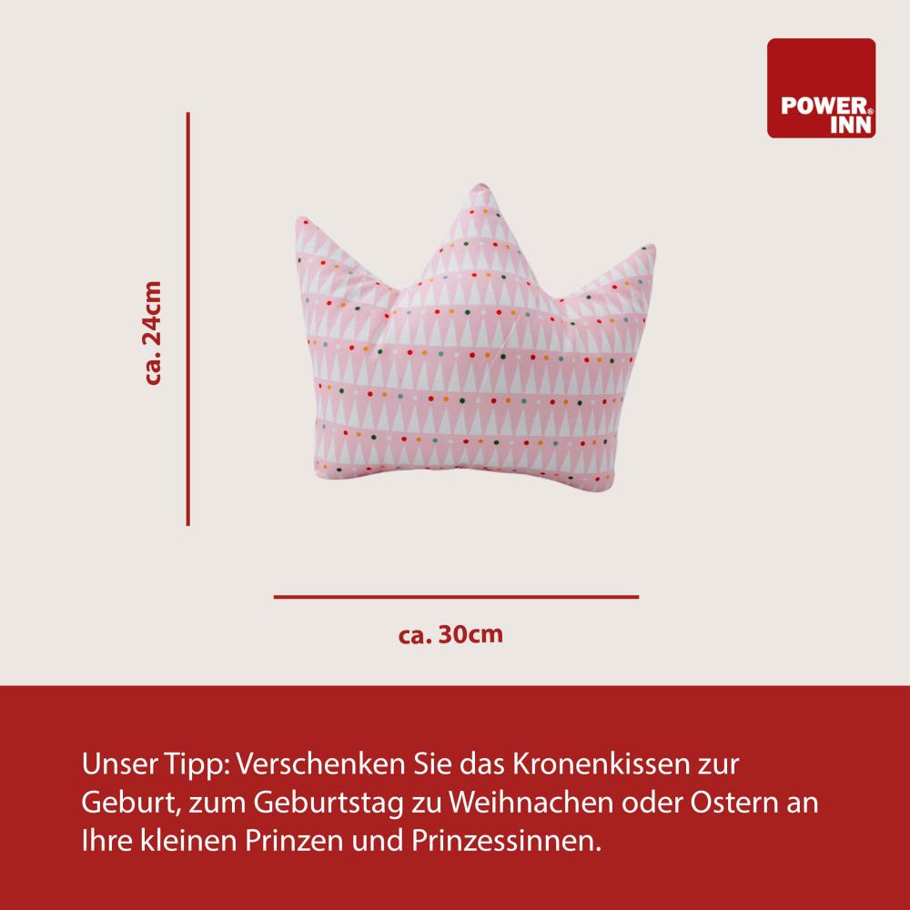 POWER INN Kronenkissen klein ca. 30x24cm | Kuschelkissen zum Träumen und Schlafen | Kinderkissen zum Spielen und Knuddeln | Babykissen als Geburtsgeschenk| 100% Baumwolle, Öko Tex 100 Premium Füllwatte (Märchenfiguren) Bild 1