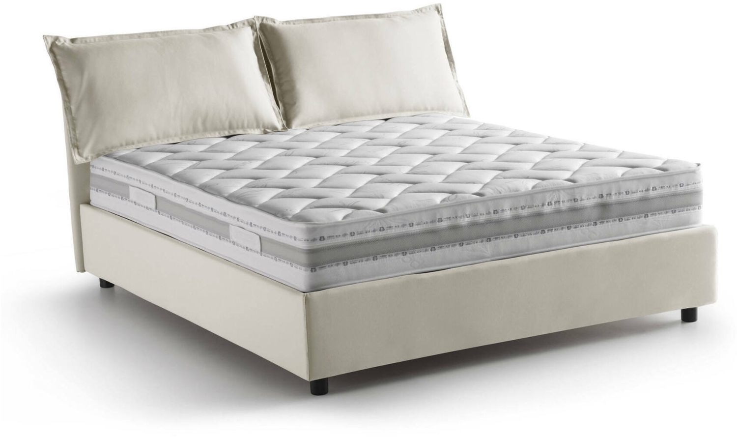 Dmora Amelinda Doppelbett, Bettkasten mit Stoffbezug, 100 % Made in Italy, Öffnung vorne, inklusive Matratze 160 x 190 cm, Beige Bild 1