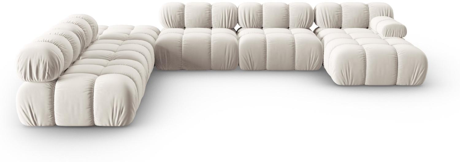 Micadoni Modulares Panorama Ecksofa Bellis 7-Sitzer Links Samtstoff Hellbeige Bild 1