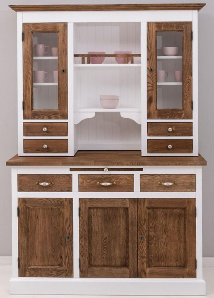 Casa Padrino Landhausstil Esszimmerschrank Weiß / Dunkelbraun 137 x 50 x H. 197 cm - Massivholz Küchenschrank - Esszimmer Möbel im Landhausstil - Landhausstil Esszimmer Einrichtung Bild 1