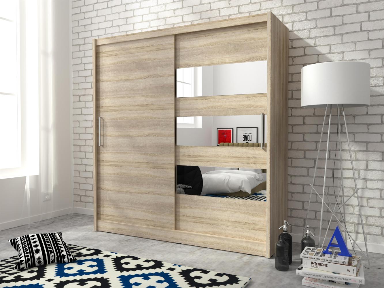 Domando Kleiderschrank San Benedetto M3 200 Modern Breite 200cm, Schwebetüren, praktische Facheinteilung in Sonoma Eiche Bild 1