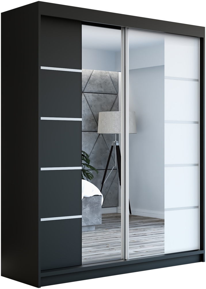 Schwebetrenschrank ERA 2-trig Schrank 160 cm (mit Spiegel) Farbe: Schwarz , wei Bild 1