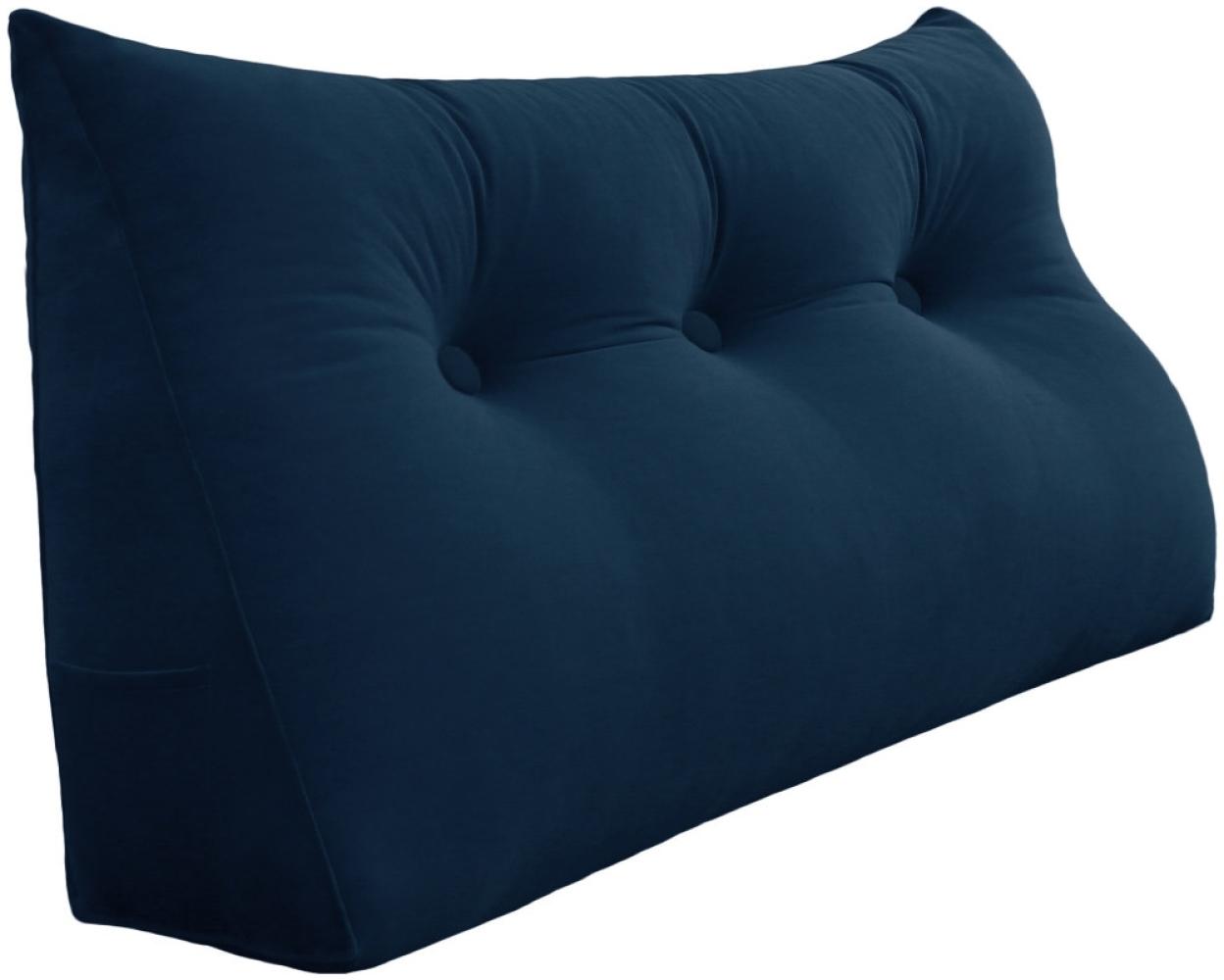 VERCART Großes Keil Lesekissen, Langes Bettruhe Rückenkissen, Dekoratives Kopfteilkissen, Dreieckiges Positionierungs Körperkissen für Tagesbett oder Couch, Samt Blau, 100cm Bild 1