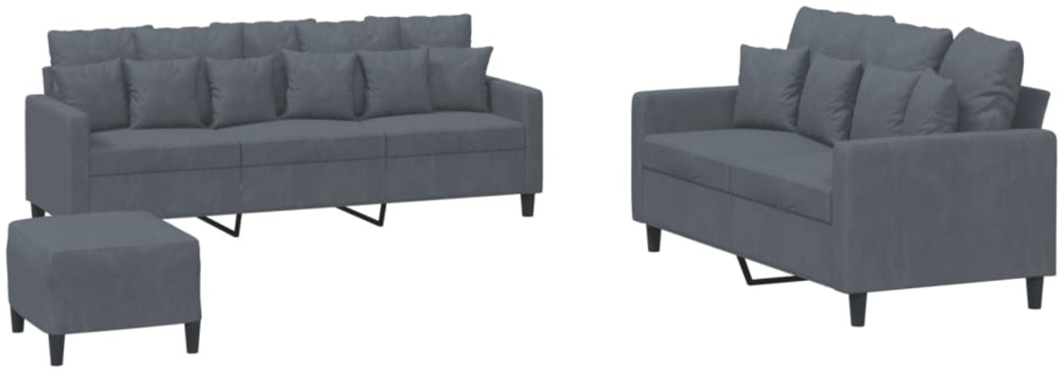 vidaXL 3-tlg. Sofagarnitur mit Kissen Dunkelgrau Samt 3201731 Bild 1