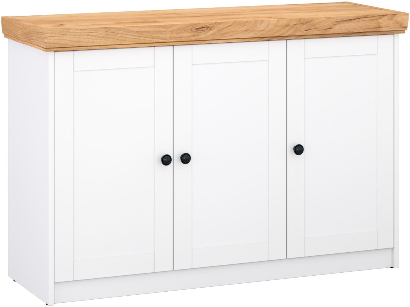 Domando Sideboard San Felice M2 Landhaus für Wohnzimmer Breite 135cm, schwarze Metallgriffe, schön gestaltete Türen in Weiß Matt und Eiche Gold Bild 1