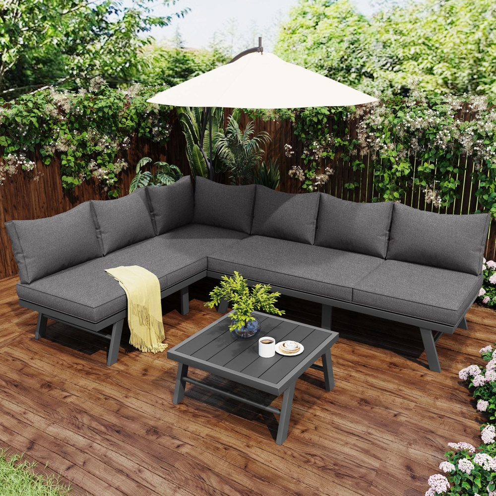 Merax Gartenmöbel-Set mit 2 Sofas und Gartentisch, Aluminium grau, 6 Personen Bild 1
