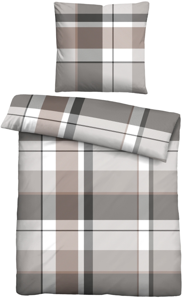 Traumhaft schlafen - Castell - Markenbettwäsche Feinbiber Bettwäsche 0306725 KARO GROß, taupe, 1x 135x200 cm + 1x 80x80 cm Bild 1
