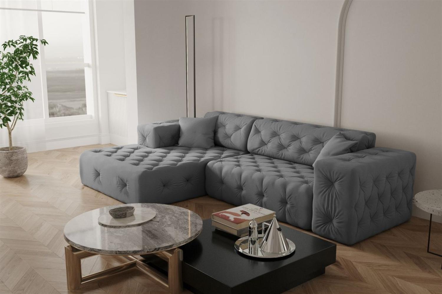 Ecksofa Designersofa CHANTAL in Stoff Opera Velvet Grau Ottomane Links Bild 1