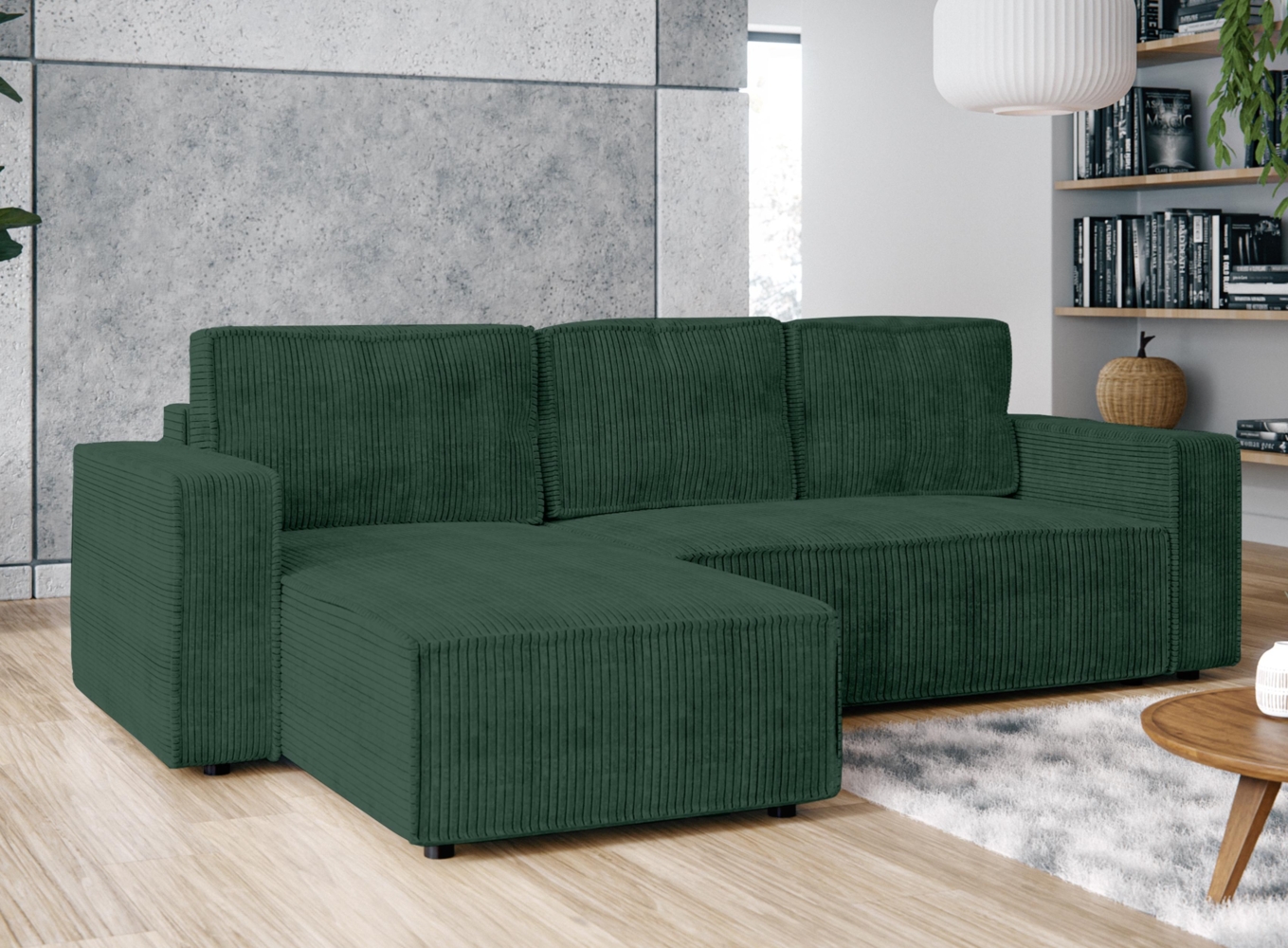 AX LIVING Ecksofa L Form Aydin Cord Schlafsofa Grün Schlaffunktion 258 Bild 1