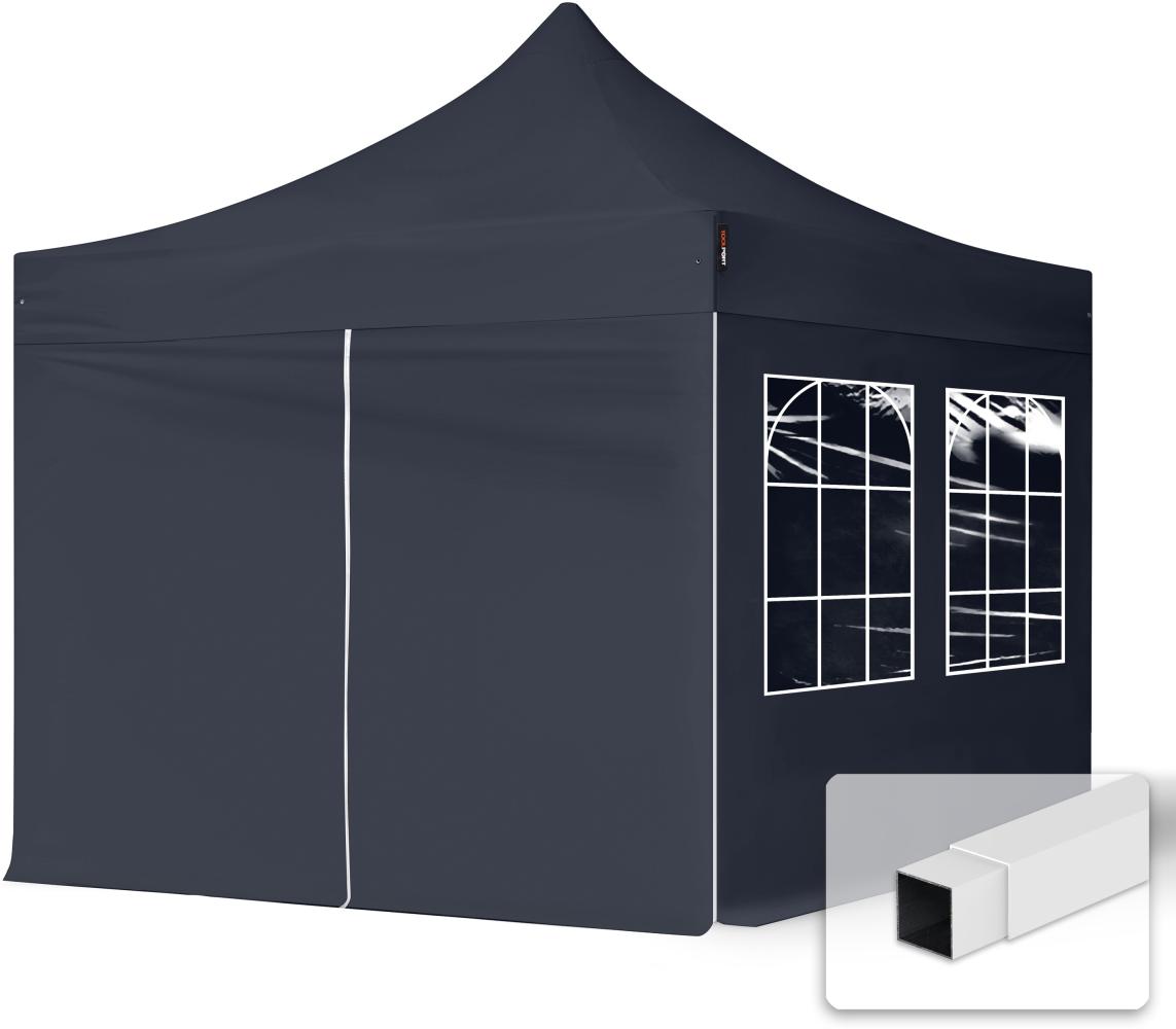 3x3 m Faltpavillon, ECONOMY Stahl 30mm, Seitenteile mit Sprossenfenstern, schwarz Bild 1