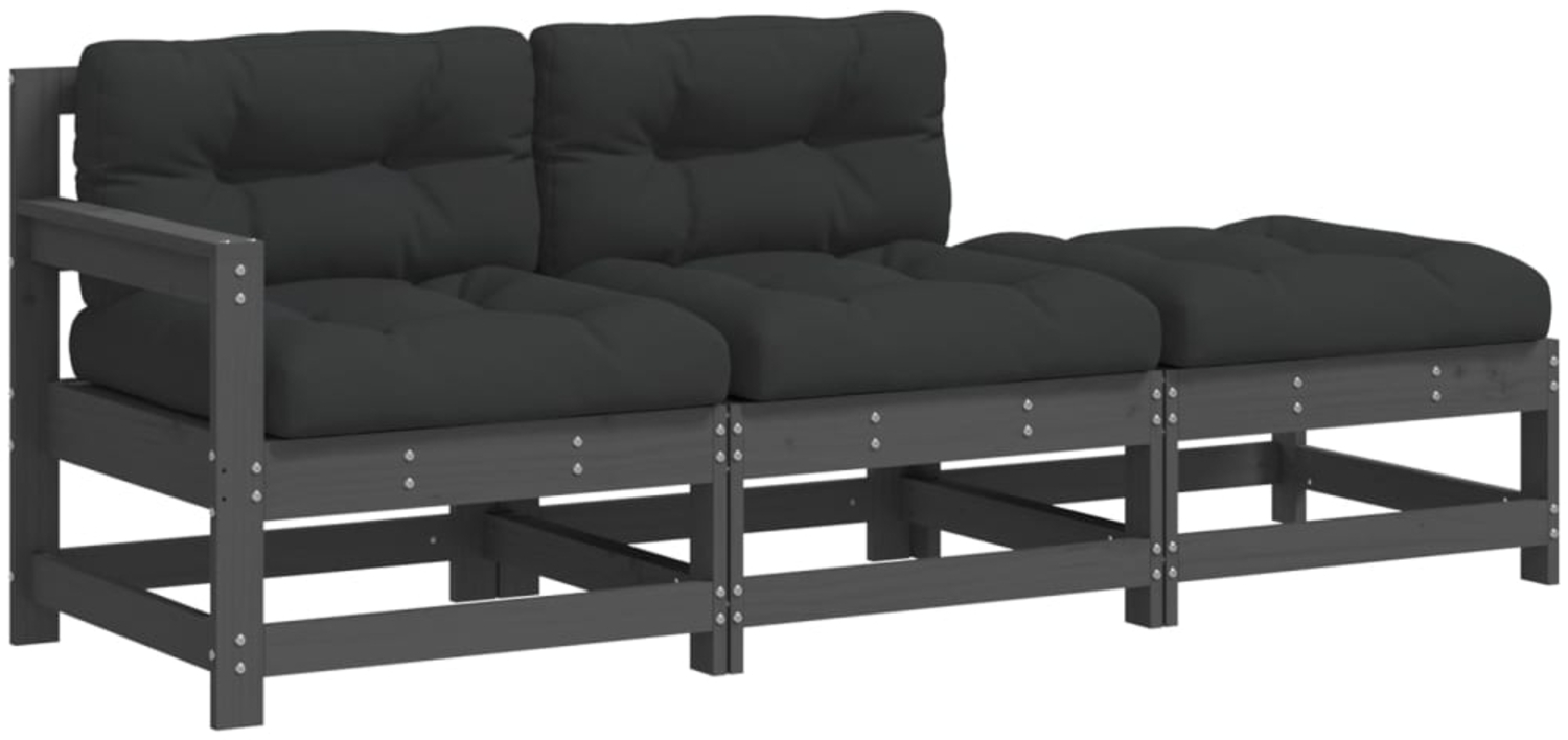 vidaXL 3-tlg. Garten-Lounge-Set mit Kissen Grau Massivholz 825599 Bild 1