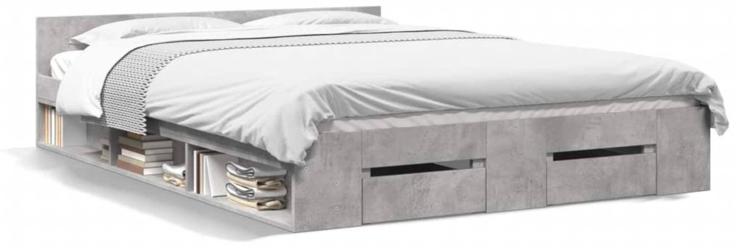 vidaXL Bettgestell mit Schubladen Betongrau 150x200 cm Holzwerkstoff 3280744 Bild 1