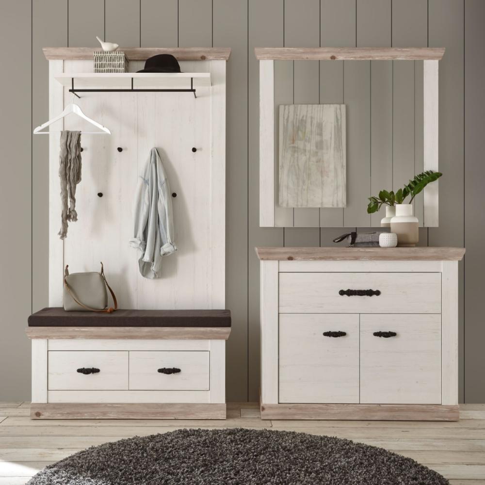 Garderobe Florenz 214cm pinie weiß oslo pinie Sitzbank Kissen Kommode Paneel Bild 1