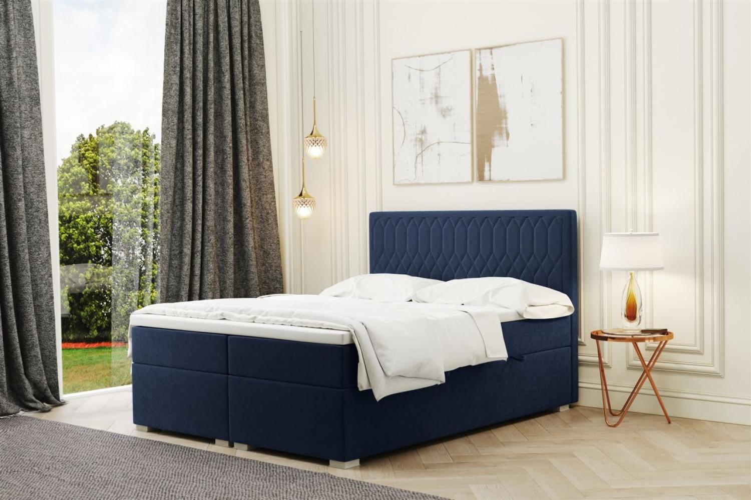 Boxspringbett Schlafzimmerbett DUSTY 160x220cm in Stoff Riviera Dunkelblau Bild 1