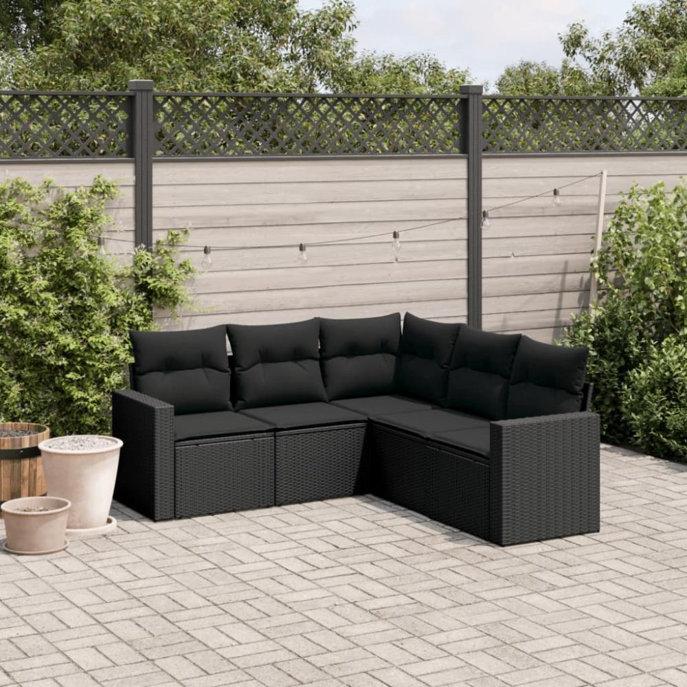 vidaXL 5-tlg. Garten-Sofagarnitur mit Kissen Schwarz Poly Rattan 3218935 Bild 1