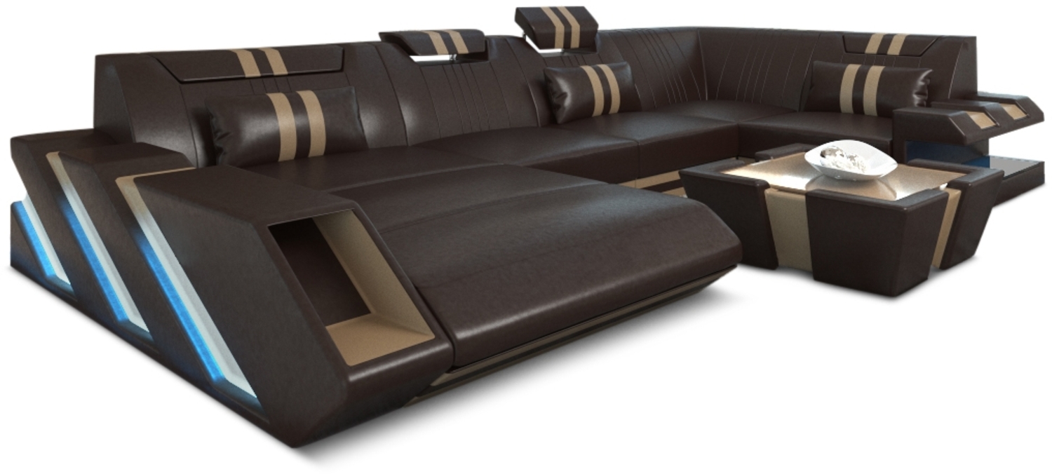 Sofa Dreams 'Apollonia' Ledersofa U Form, 77 x 196 x 356 cm, Dunkelbraun / Sandbeige, Ledermix, Links Bild 1