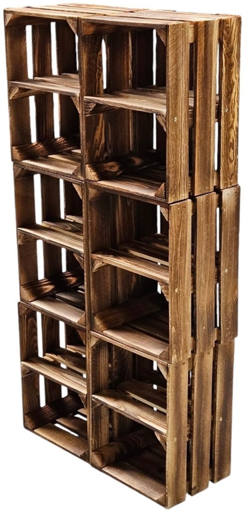 6er Set Holzkisten Weinkisten Obstkiste Klein Geflammt Regal aus Holz 40x30x25cm Bild 1