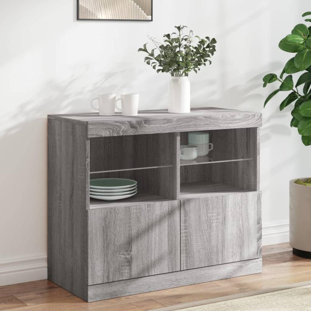 vidaXL Sideboard mit LED-Leuchten Grau Sonoma 81x37x67 cm 836663 Bild 1