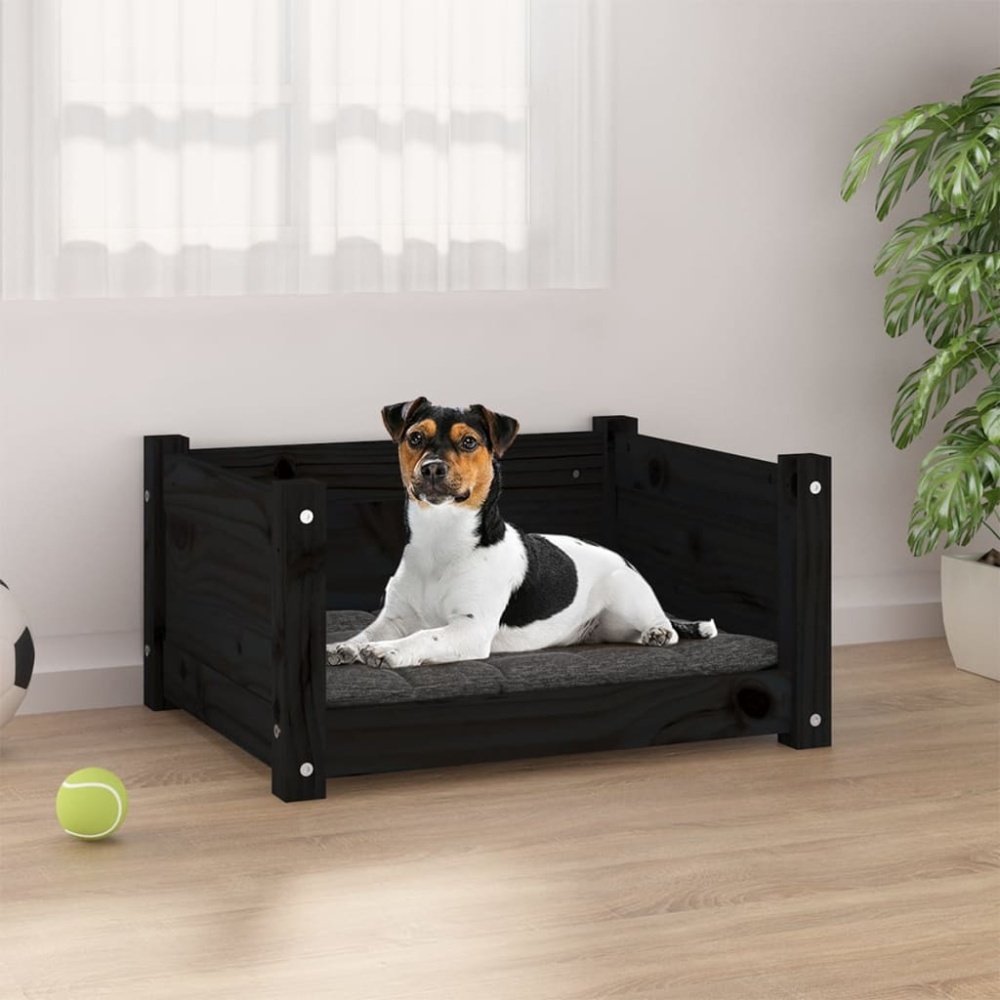 vidaXL Hundebett Schwarz 55,5x45,5x28 cm Massivholz Kiefer 821446 Bild 1