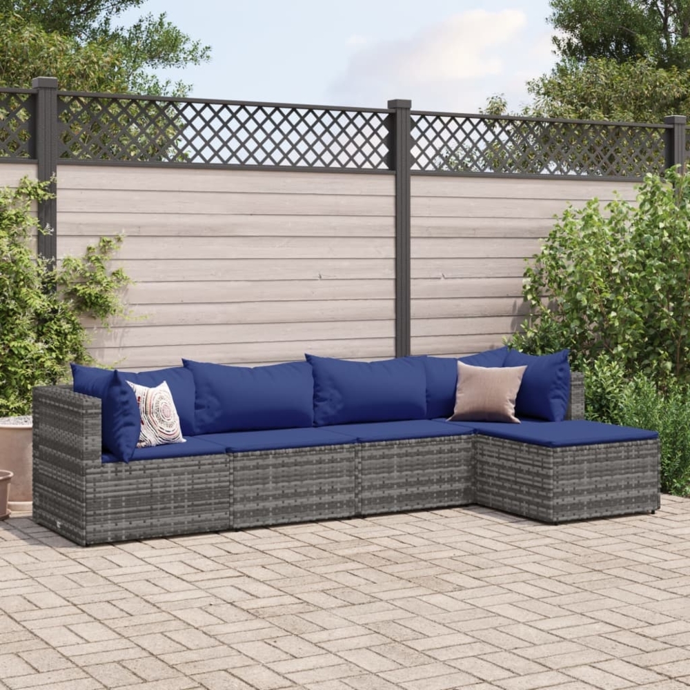 vidaXL 5-tlg. Garten-Lounge-Set mit Kissen Grau Poly Rattan 3308063 Bild 1