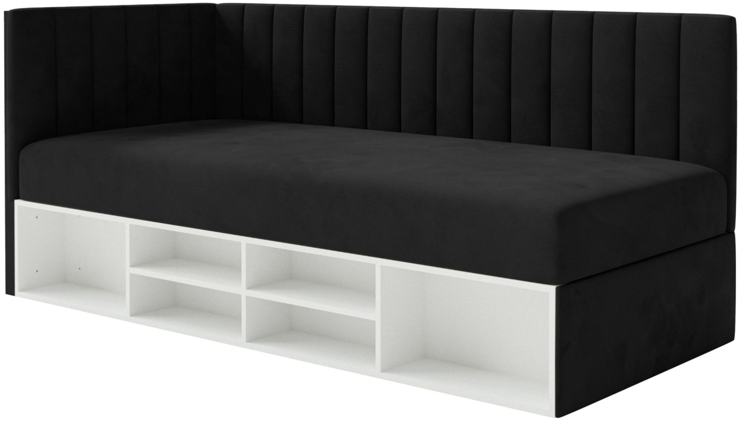 Selsey 'Ventrio' Jugendbett rechtsseitig mit Regalen, Easy-Clean-Samtbezug, schwarz, 90x200 cm Bild 1