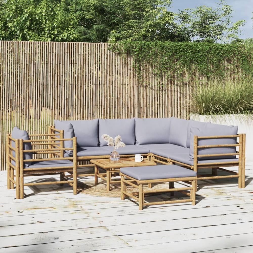 vidaXL 8-tlg. Garten-Lounge-Set mit Kissen Hellgrau Bambus 3155094 Bild 1