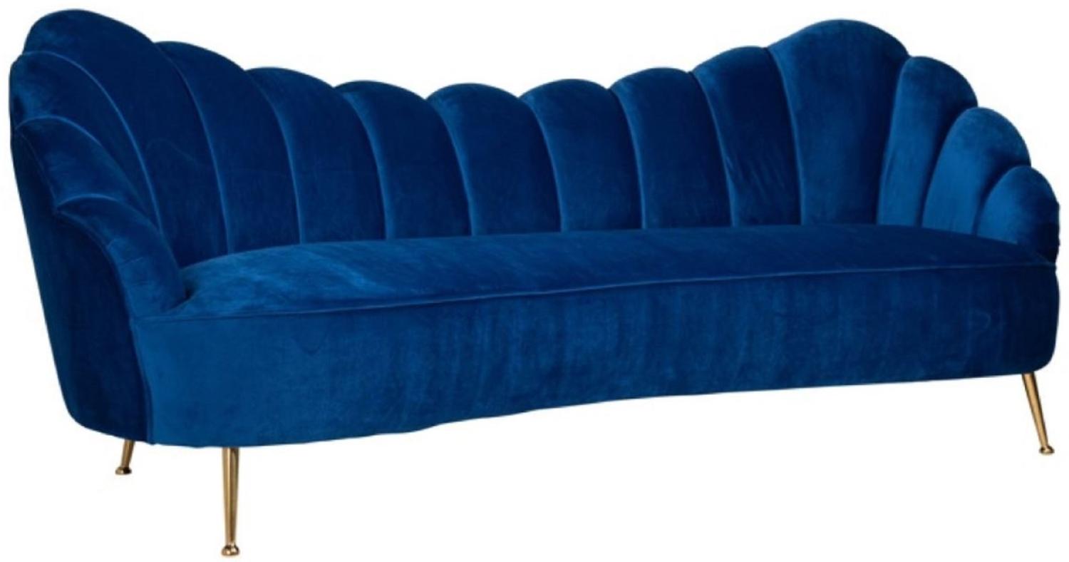 Casa Padrino Luxus Samt Sofa Blau / Gold 230 x 94 x H. 90 cm - Wohnzimmer Sofa mit edlem Samtstoff - Wohnzimmer Möbel - Luxus Möbel - Wohnzimmer Einrichtung - Luxus Einrichtung Bild 1