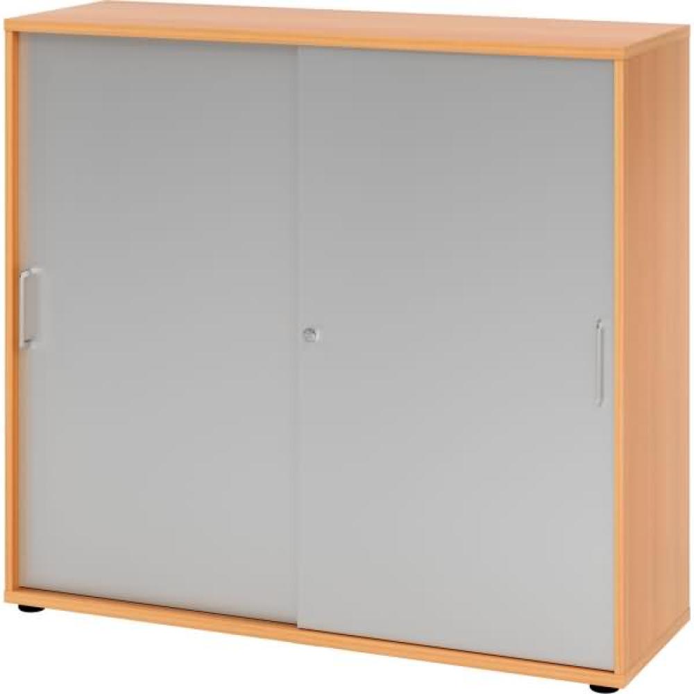 Büroschrank Aktenschrank Schiebetürenschrank, Buche/Silber, Metallgriff, 110 x 40 x 120 cm Bild 1