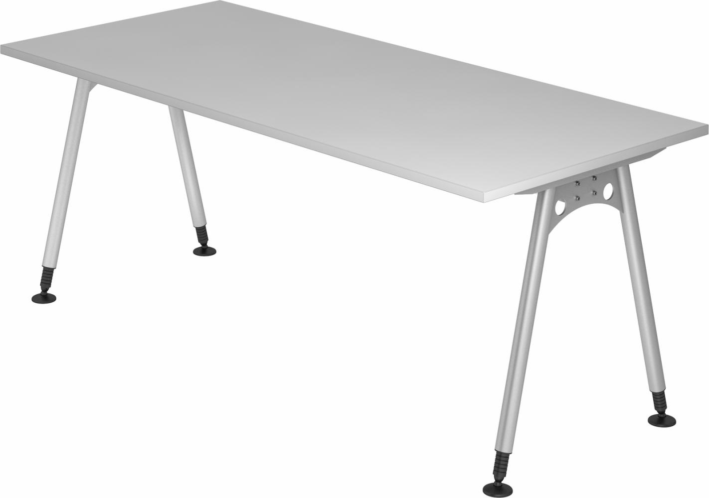 bümö manuell höhenverstellbarer Schreibtisch 180x80 cm in grau - PC Tisch höhenverstellbar & groß, höhenverstellbarer Tisch Büro, großer Computertisch verstellbar, A-Serie, AS-19-5 Bild 1