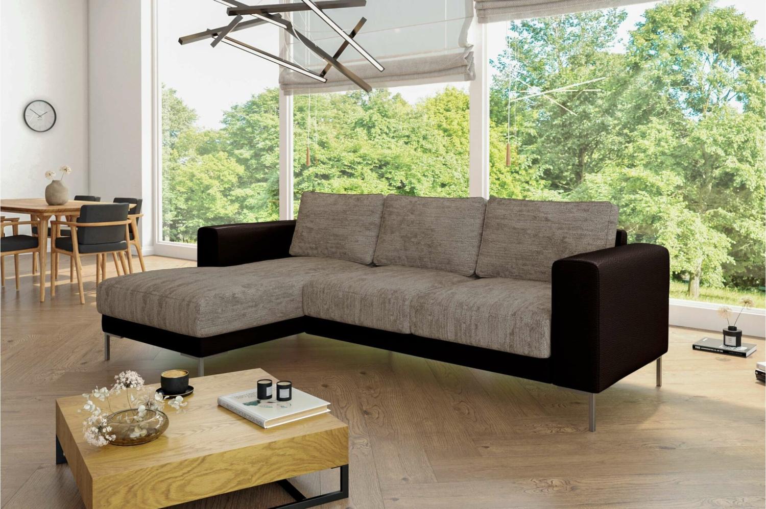 Stylefy Aversa Ecksofa Strukturstoff BERLIN Kunstleder MADRYT Hellbraun Dunkelbraun Links Bild 1