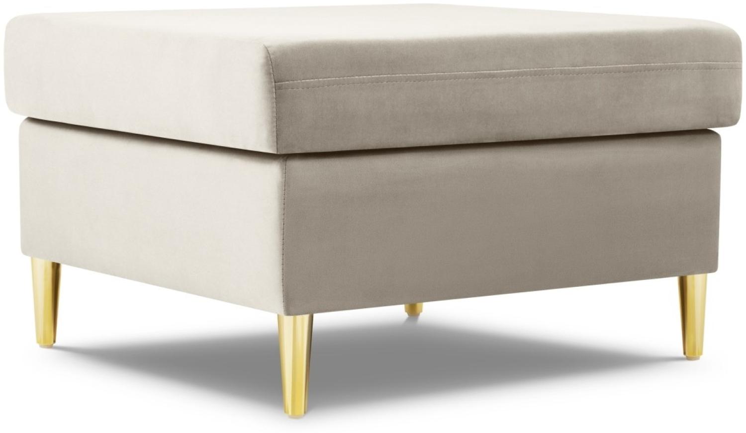 Micadoni Samtstoff Pouf Hocker Moghan | Bezug Light Beige | Beinfarbe Gold Metal Bild 1