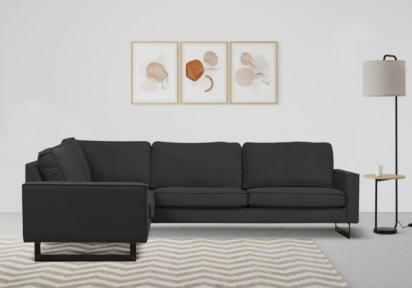 Places of Style Ecksofa Pinto, 250/290 cm, langer Schenkel, XXL, Ottomane, Cord, Feincord, Luxus-Microfaser Leder und Chenille Bild 1