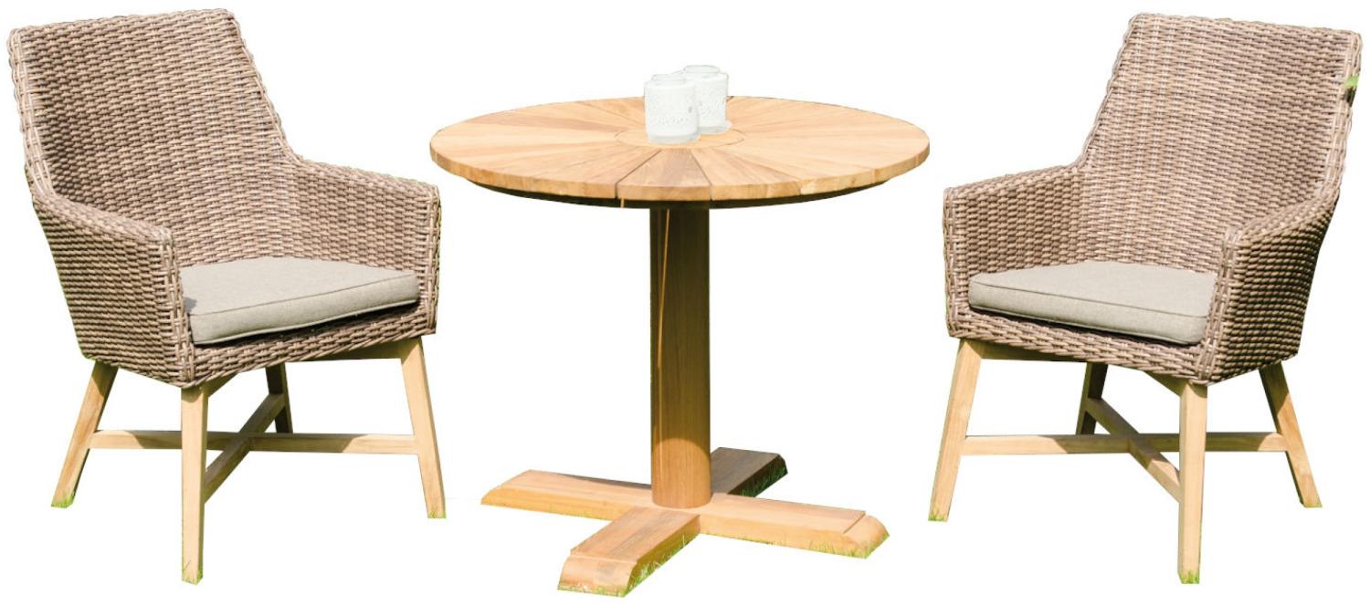 Sonnenpartner 3-teilige Sitzgruppe Helios & Solis Ø 90 cm Aluminium/Teakholz mit Polyrattan rustic-s Bild 1