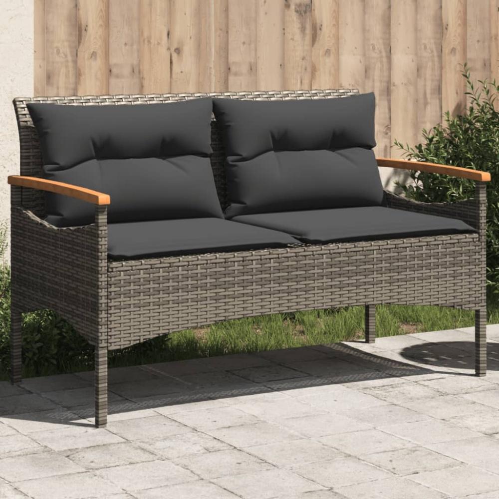 vidaXL Gartenbank mit Kissen 116x62,5x74 cm Grau Poly Rattan 368402 Bild 1