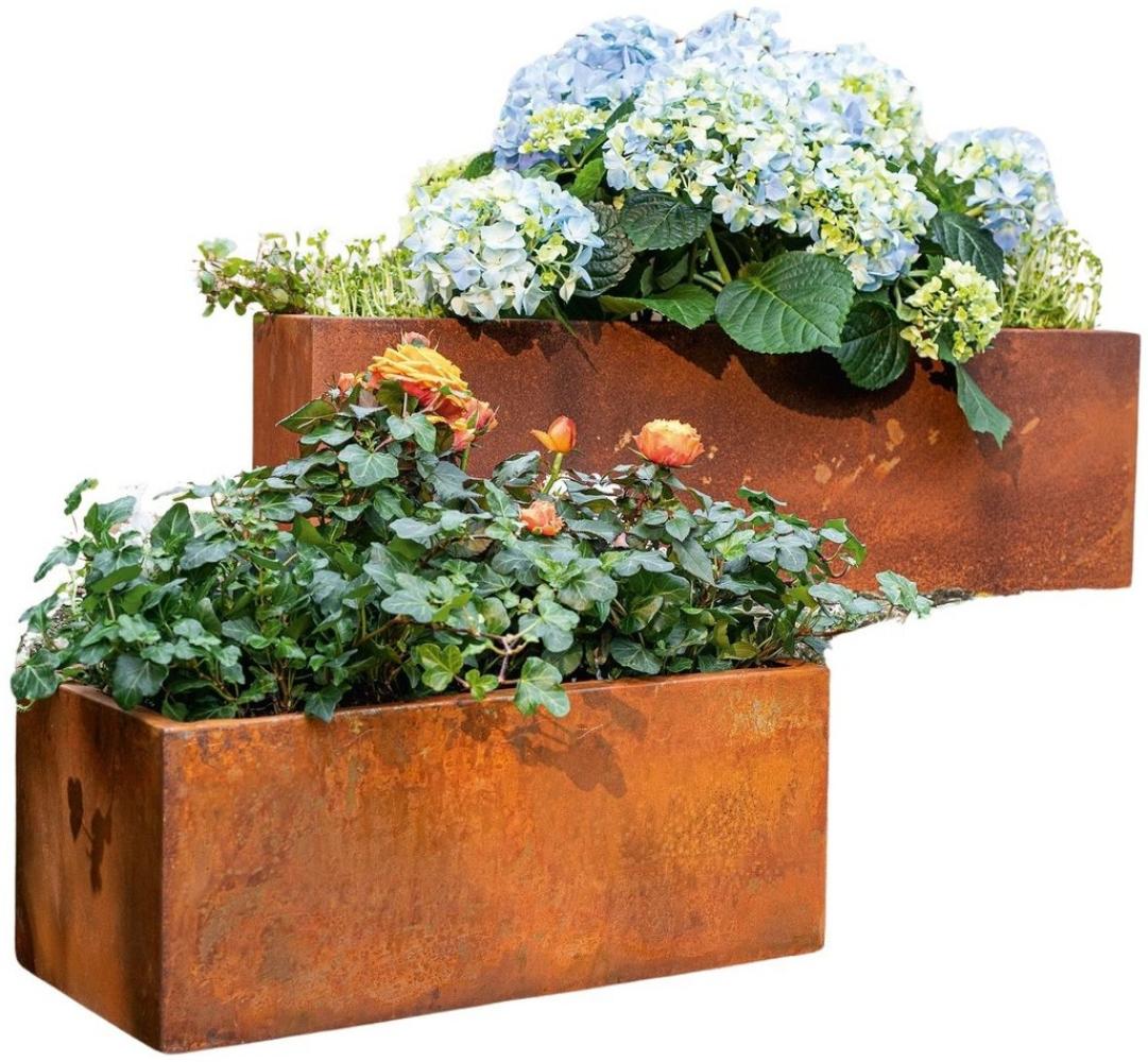 Dekoleidenschaft Blumenkasten aus Metall in Rost Optik, Blumenkasten, Pflanzkübel, Pflanzcontainer (2 St, im Set), aus Metall in Rost Optik, Pflanzkasten eckig, Pflanzkübel, Hochbeet Bild 1